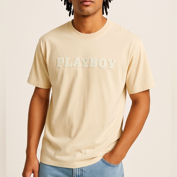 PLAYBOY Pacsun Butter Yellow Logo Cotton Crewneck Tee T-Shirt L - Picture 1 of 7